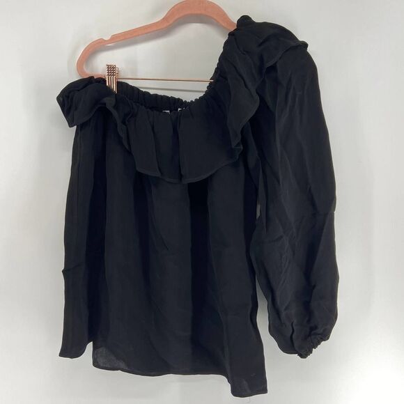 French Connection Black Evening Dew One Sleeve Top womens 4 NWT - Picture 2 of 7